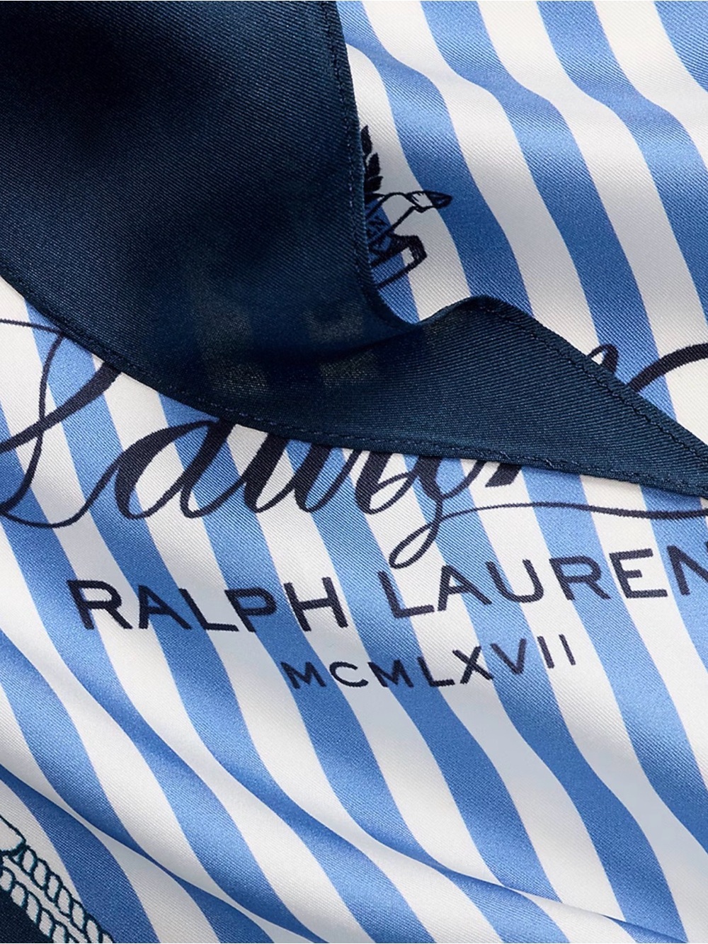 Ralph Lauren Navy and Light Blue Striped Silk Scarf - Picture 3 of 4